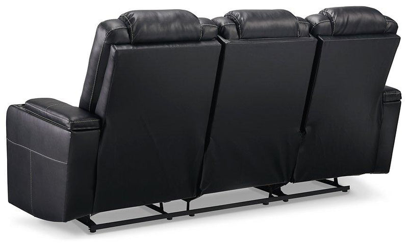 Center Point Black Reclining Sofa with Drop Down Table