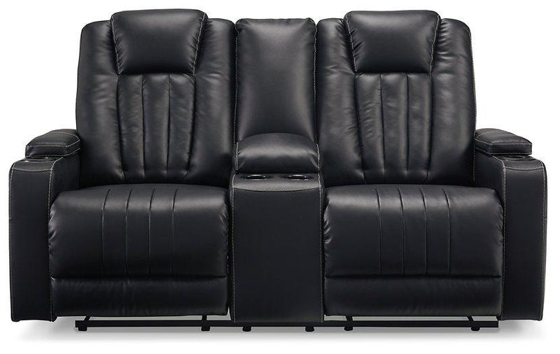 Center Point Black Reclining Loveseat with Console