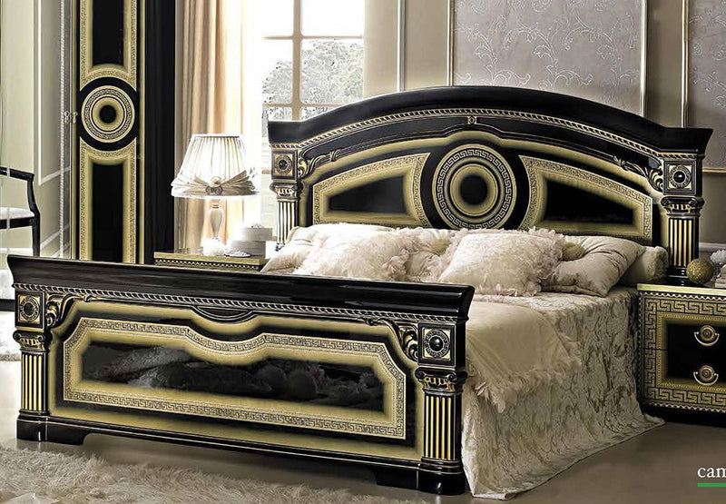 ESF Furniture Aida Queen Panel Bed in Black w/ Gold