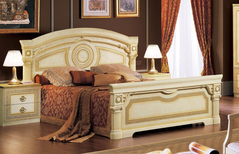 ESF Furniture Aida Queen Panel Bed in Ivory w/ Gold