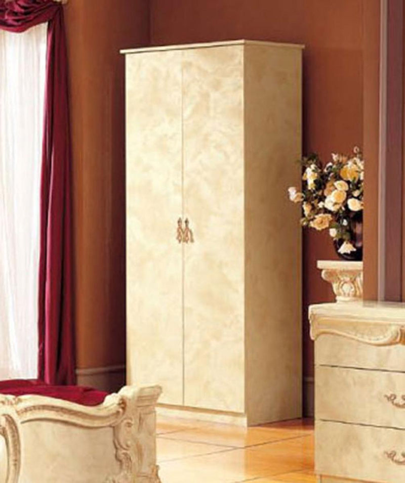 ESF Furniture Barocco 2-Door Wardrobe in Ivory w/ Gold