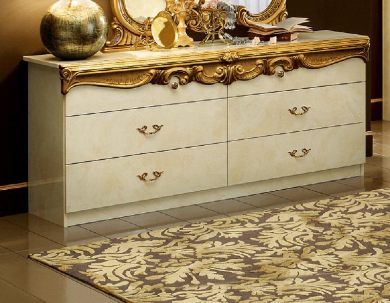 ESF Furniture Barocco Double Dresser in Ivory w/ Gold