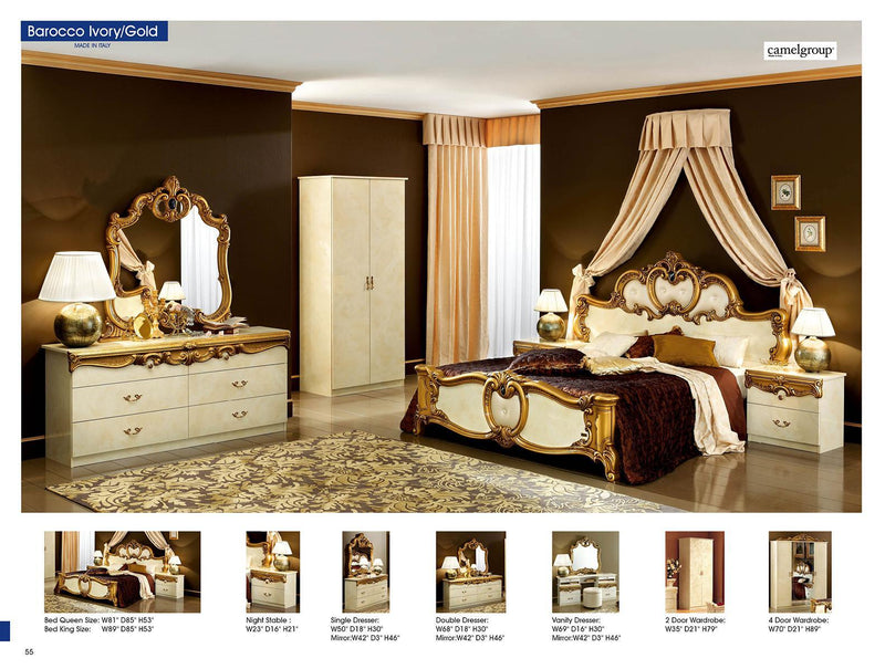 ESF Furniture Barocco 2-Door Wardrobe in Ivory w/ Gold