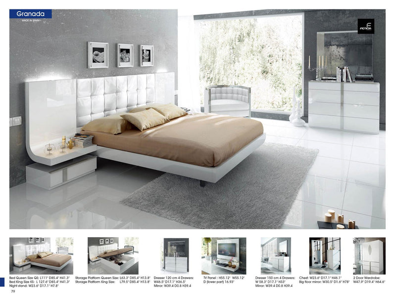ESF Furniture Granada King Platform with Storage Bed in White