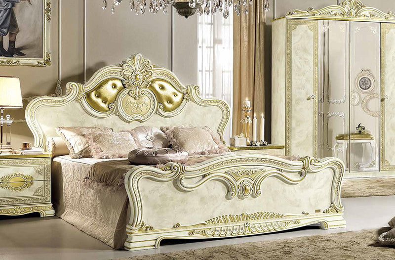 ESF Furniture Leonardo King Upholstered Panel Bed in Ivory