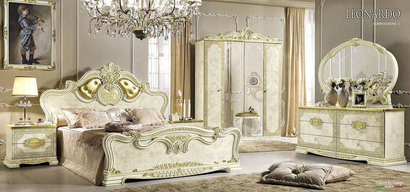 ESF Furniture Leonardo King Upholstered Panel Bed in Ivory