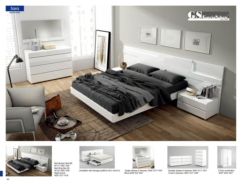 ESF Furniture Sara King Platform Bed in White