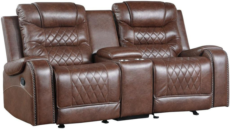 Homelegance Furniture Putnam Double Glider Reclining Loveseat in Brown 9405BR-2