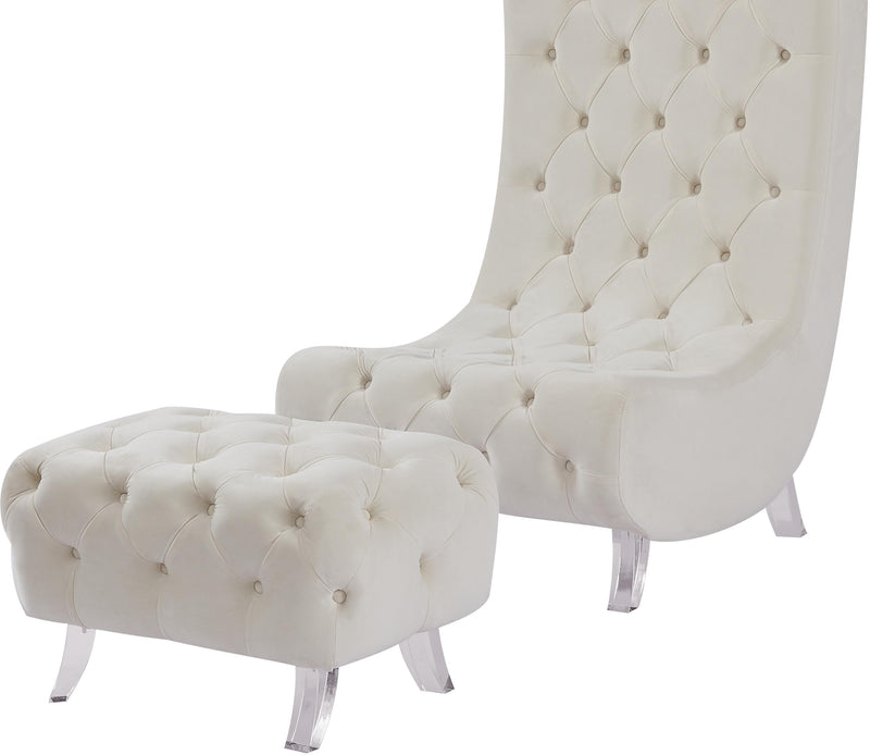 Crescent Cream Velvet Ottoman