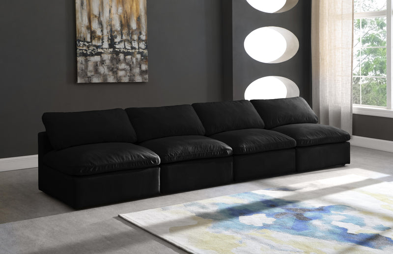 Plush Black Velvet Standard Cloud Modular Sofa