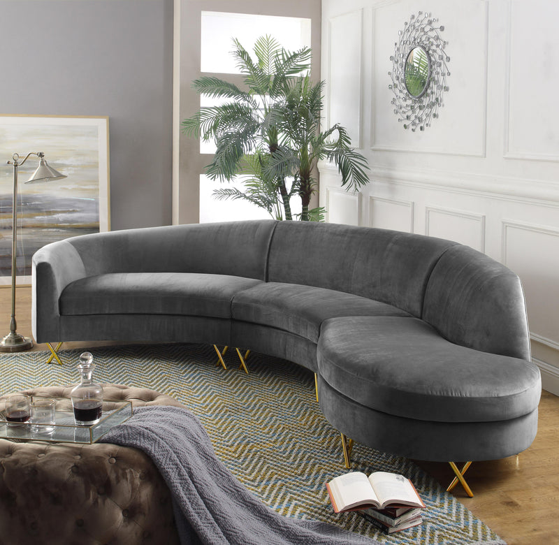 Serpentine Grey Velvet 3pc. Sectional