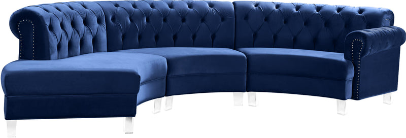 Anabella Navy Velvet 3pc. Sectional