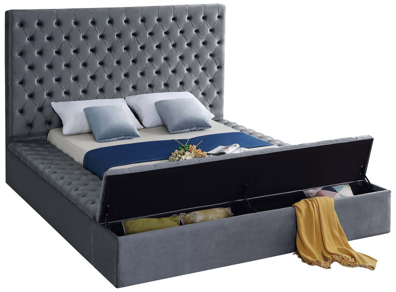 Bliss Grey Velvet Queen Bed (3 Boxes)