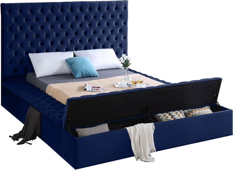 Bliss Navy Velvet Queen Bed (3 Boxes)