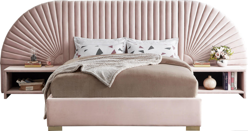 Cleo Pink Velvet Queen Bed (3 Boxes)