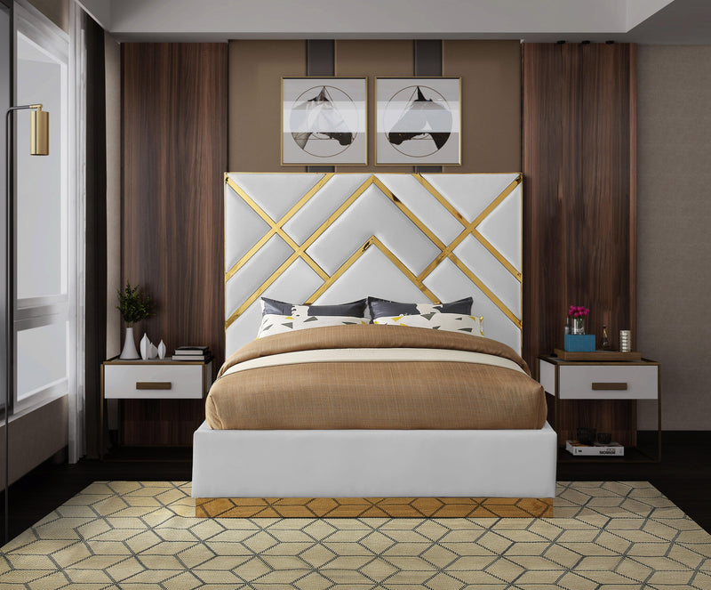 Vector White Faux Leather Queen Bed