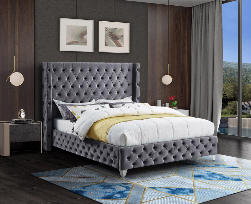 Savan Grey Velvet King Bed