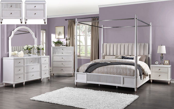 Celestia Fabric & Off White Eastern King Bed (Canopy) image