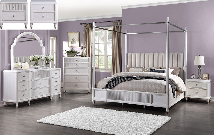 Celestia Fabric & Off White Queen Bed (Canopy) image
