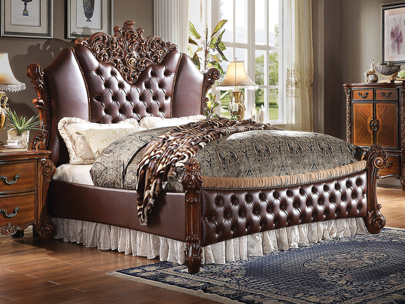 Acme Vendome II King Upholstered Bed with Button Tufted Headboard in Cherry 28017EK image