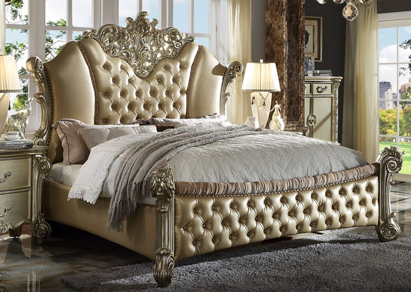 Acme Vendome II King Upholstered Bed with Button Tufted Headboard in Bone/Gold Patina 28027EK image