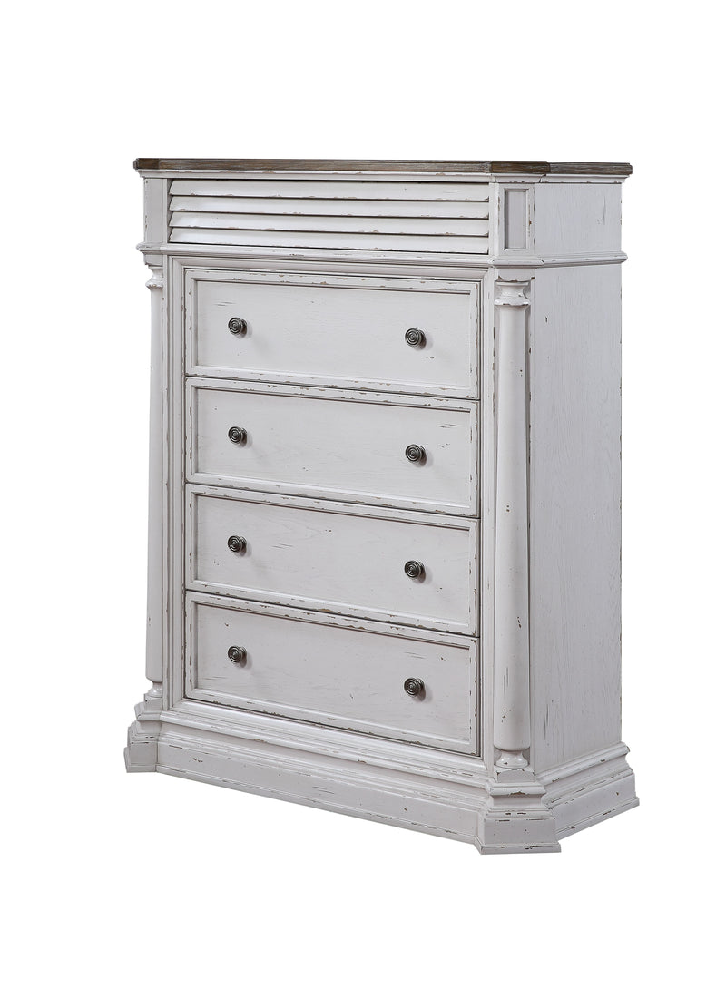 York Shire Antique White & Dark Charcoal Chest (5 Drw) image