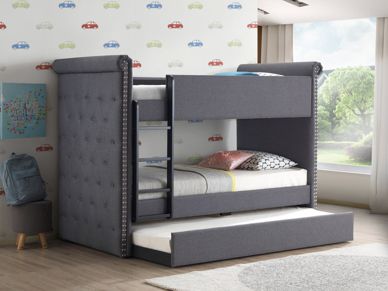 Romana II Gray Fabric Bunk Bed & Trundle (Twin/Twin) image