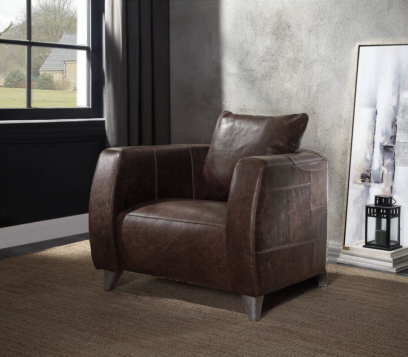Kalona Distress Chocolate Top Grain Leather & Aluminum Accent Chair image