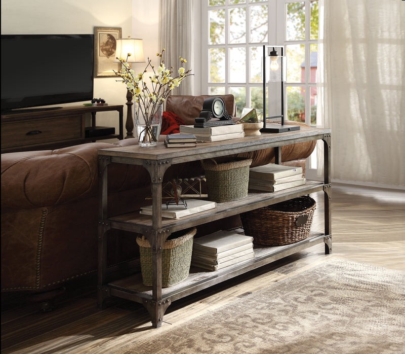Gorden Weathered Oak & Antique Silver Console Table