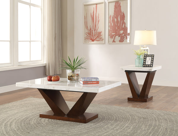 Forbes White Marble & Walnut Coffee Table image