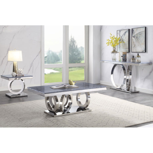 Zasir Gray Printed Faux Marble & Mirrored Silver Finish Table Set image
