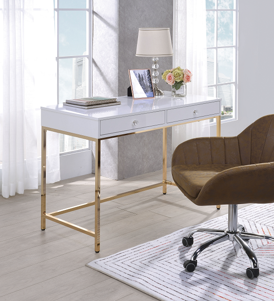 Ottey White High Gloss & Gold Desk image