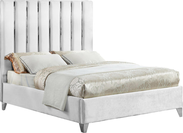 Enzo White Velvet Queen Bed image