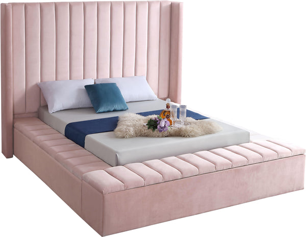 Kiki Pink Velvet Queen Bed (3 Boxes) image