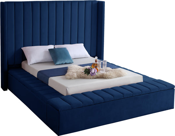 Kiki Navy Velvet Queen Bed (3 Boxes) image
