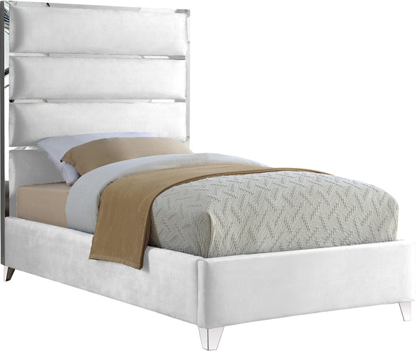 Zuma White Velvet Twin Bed image