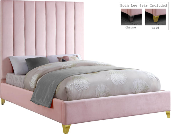Via Pink Velvet Queen Bed image